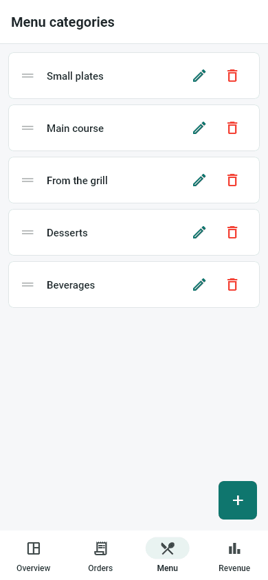 Menu categories
